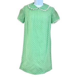 Vintage 60s Polka Dot Peter Pan Collar Mini Dress Size S Mint Green Twee